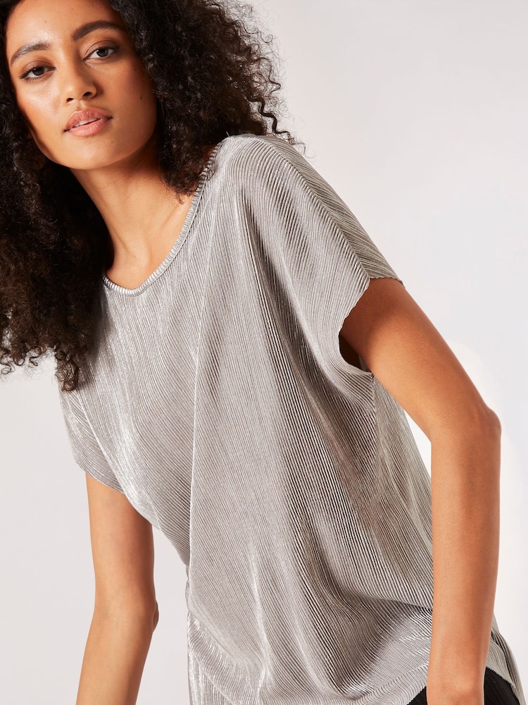 Apricot Silver Plisse Deep V Back Top - Image 6 of 6
