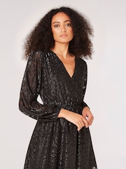 Apricot Black Animal Jacquard Chifon Wrap Dress - Image 3 of 4