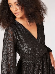 Apricot Black Animal Jacquard Chifon Wrap Dress - Image 4 of 4