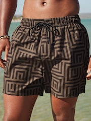 Black/Gold Monogram Printed Swim Shorts - Image 1 of 13