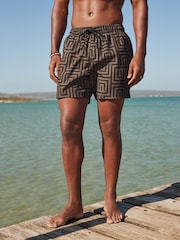 Black/Gold Monogram Printed Swim Shorts - Image 4 of 13