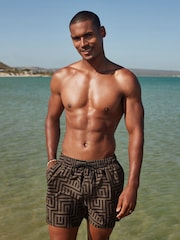 Black/Gold Monogram Printed Swim Shorts - Image 6 of 13