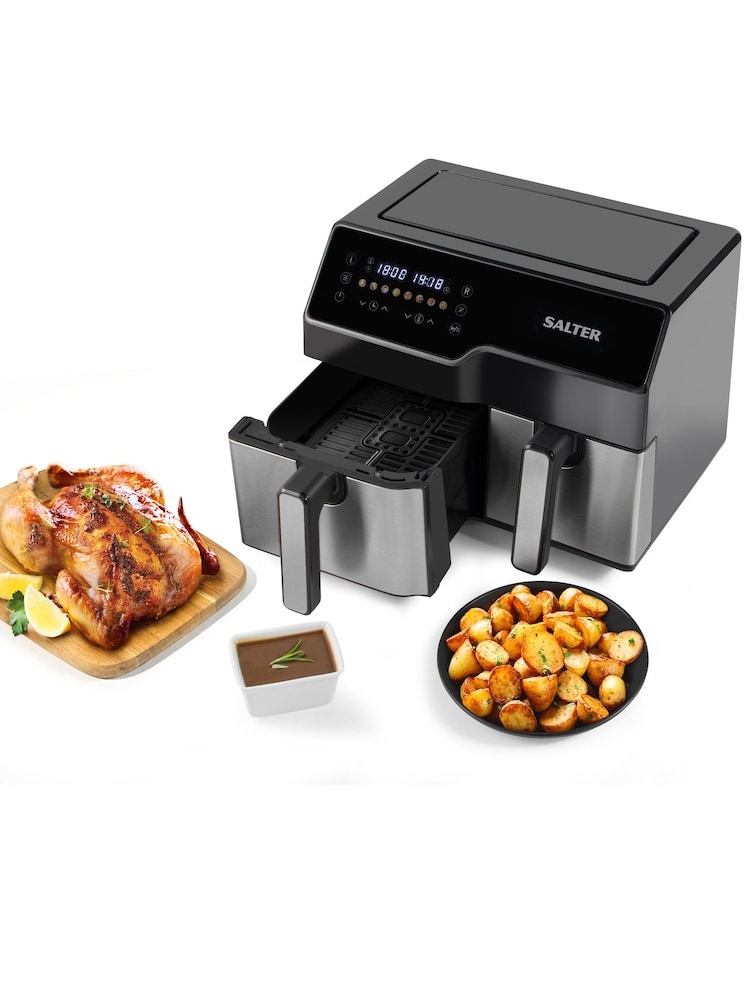 Salter Silver Dual Sector Air Fryer - Image 2 of 4 Salter Silver Dual Sector Air Fryer - Image 2 of 4