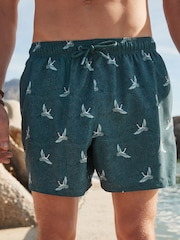 Slate Blue Bamboo Crane Printed Swim Shorts - Image 1 of 12