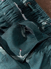 Slate Blue Bamboo Crane Printed Swim Shorts - Image 12 of 12