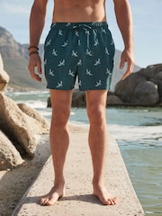 Slate Blue Bamboo Crane Printed Swim Shorts - Image 4 of 12