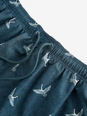 Slate Blue Bamboo Crane Printed Swim Shorts - Image 8 of 12