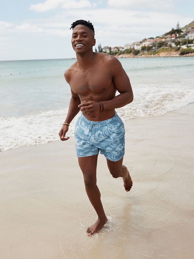 Slate Blue Wave Regular Fit Printed Swim Shorts - Image 2 of 9