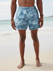 Slate Blue Wave Regular Fit Printed Swim Shorts - Image 3 of 9