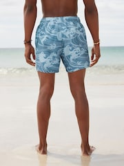 Slate Blue Wave Regular Fit Printed Swim Shorts - Image 4 of 9