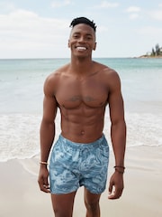 Slate Blue Wave Regular Fit Printed Swim Shorts - Image 5 of 9