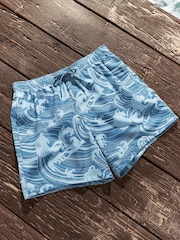 Slate Blue Wave Regular Fit Printed Swim Shorts - Image 6 of 9