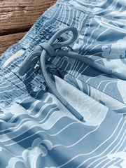 Slate Blue Wave Regular Fit Printed Swim Shorts - Image 7 of 9