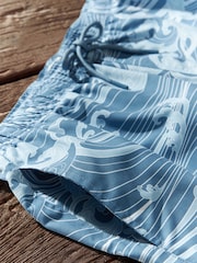 Slate Blue Wave Regular Fit Printed Swim Shorts - Image 8 of 9