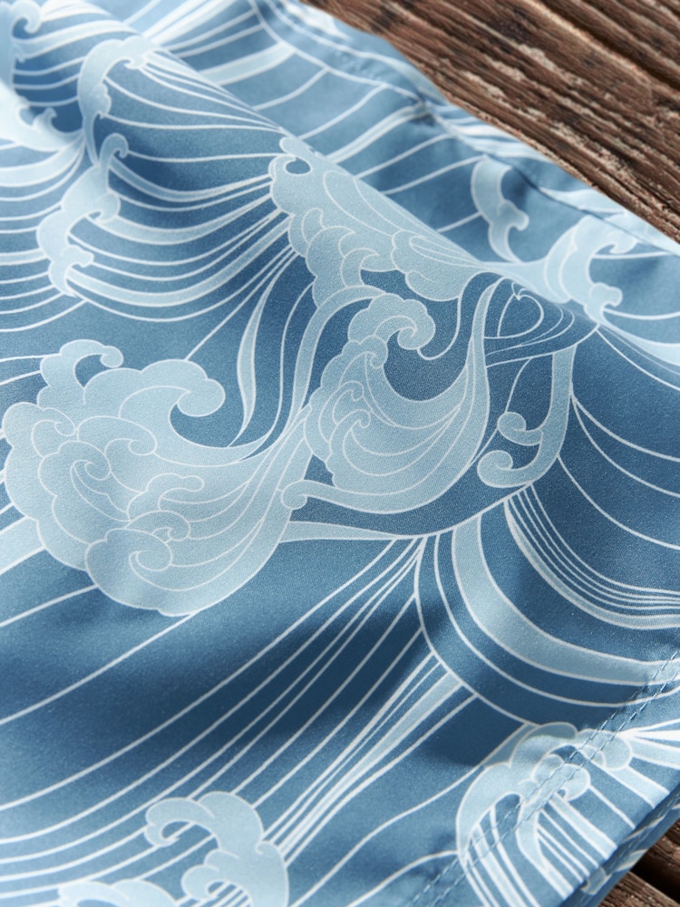 Slate Blue Wave Regular Fit Printed Swim Shorts - Image 9 of 9