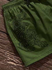 Khaki Green Tiger Regular Fit Printed Swim Shorts - Image 8 of 13