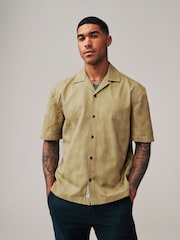 Neutral 100% Cotton Short Sleeve Embroidered Shirt with Cuban Collar - Image 2 of 7