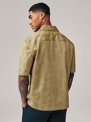 Neutral 100% Cotton Short Sleeve Embroidered Shirt with Cuban Collar - Image 3 of 7