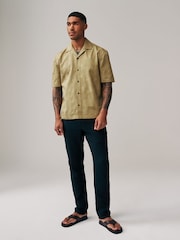 Neutral 100% Cotton Short Sleeve Embroidered Shirt with Cuban Collar - Image 4 of 7