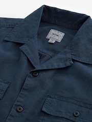 Navy Blue Linen Blend Short Sleeve Shirt with Cuban Collar - Image 6 of 7