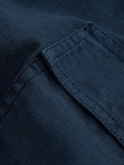 Navy Blue Linen Blend Short Sleeve Shirt with Cuban Collar - Image 7 of 7