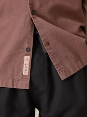 Rust Brown Linen Blend Short Sleeve Shirt with Cuban Collar - Image 5 of 9