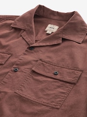 Rust Brown Linen Blend Short Sleeve Shirt with Cuban Collar - Image 7 of 9