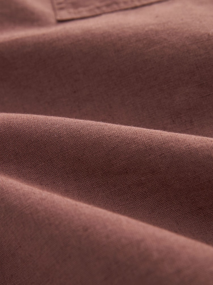 Rust Brown Linen Blend Short Sleeve Shirt with Cuban Collar - Image 9 of 9