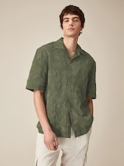 Green Short Sleeve Embroidered Shirt with Cuban Collar - Image 1 of 7