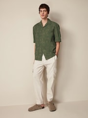 Green Short Sleeve Embroidered Shirt with Cuban Collar - Image 2 of 7