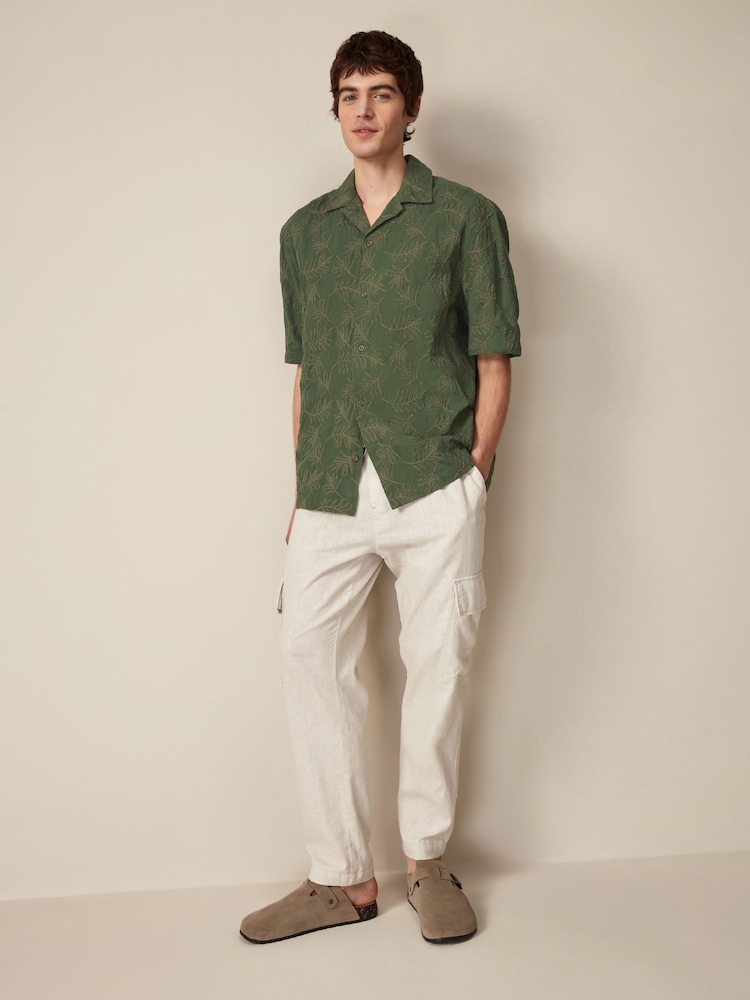 Green Short Sleeve Embroidered Shirt with Cuban Collar - Image 2 of 7