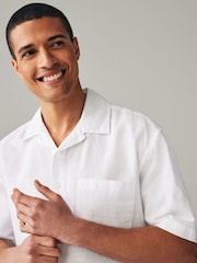 White Linen Blend Short Sleeve Shirt - Image 1 of 7