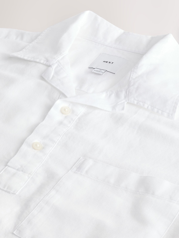 White Linen Blend Short Sleeve Shirt - Image 7 of 7