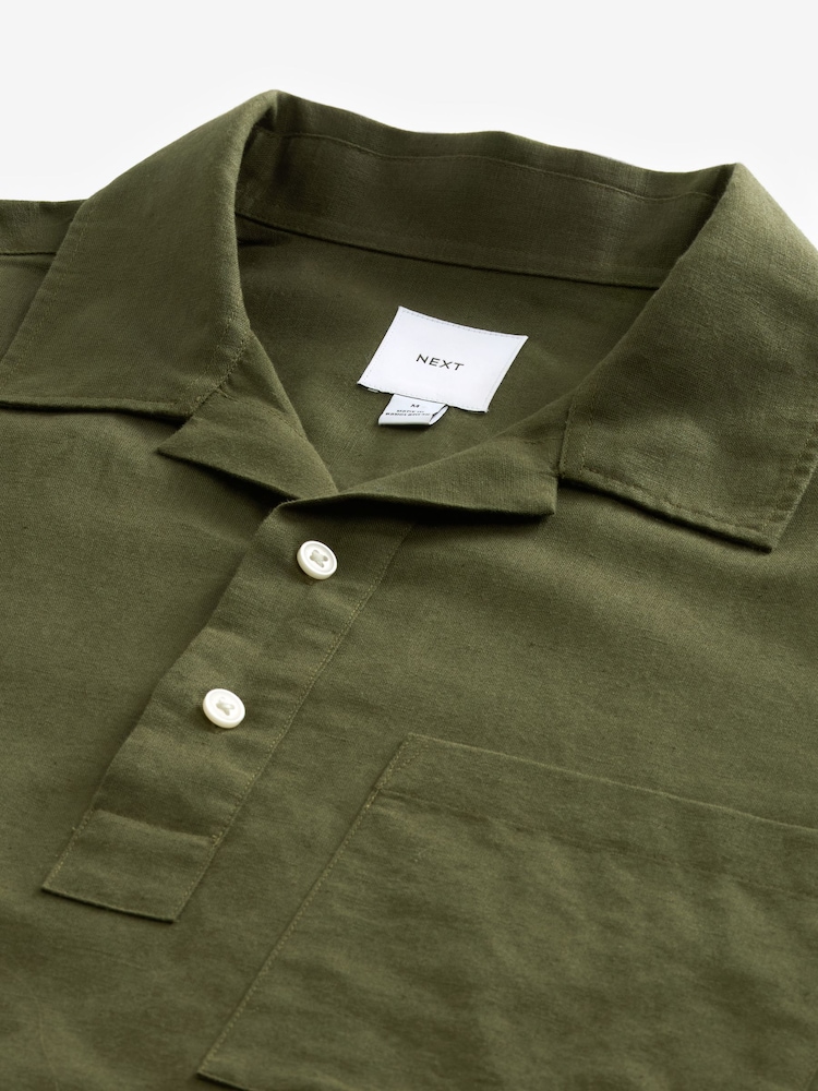 Green Linen Blend Short Sleeve Shirt - Image 6 of 6 Green Linen Blend Short Sleeve Shirt - Image 6 of 6