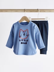 Cobalt Blue Lion Baby Top and Leggings 2 Piece Set - Image 1 of 8