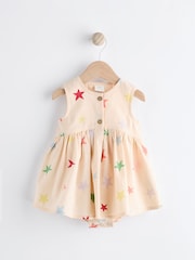 Cream/Multi Star Print - Sukienka niemowlęca z wszytymi majtkami (0 mies. – 2 lat) - Image 1 of 6