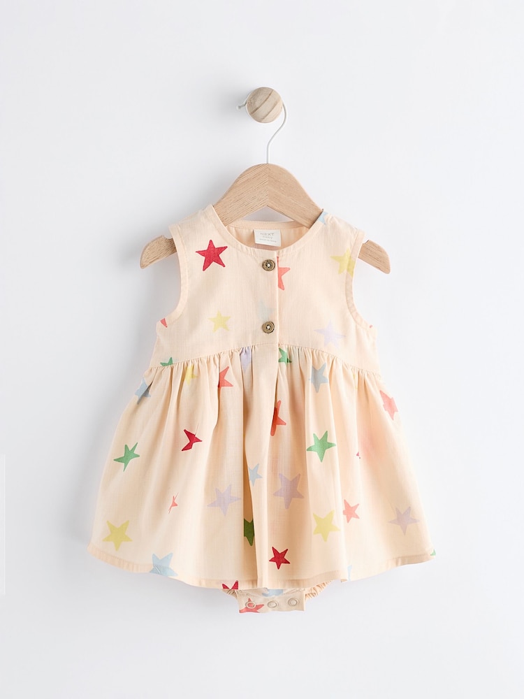 Cream/Multi Star Print - Sukienka niemowlęca z wszytymi majtkami (0 mies. – 2 lat) - Image 1 of 6