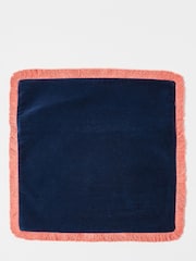 Oliver Bonas Ink Blue 100% Cotton Issey Velvet Fringed Cushion Cover - Image 3 of 5
