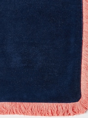 Oliver Bonas Ink Blue 100% Cotton Issey Velvet Fringed Cushion Cover - Image 4 of 5
