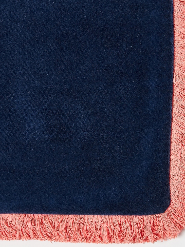 Oliver Bonas Ink Blue 100% Cotton Issey Velvet Fringed Cushion Cover - Image 4 of 4 Oliver Bonas Ink Blue 100% Cotton Issey Velvet Fringed Cushion Cover - Image 4 of 4