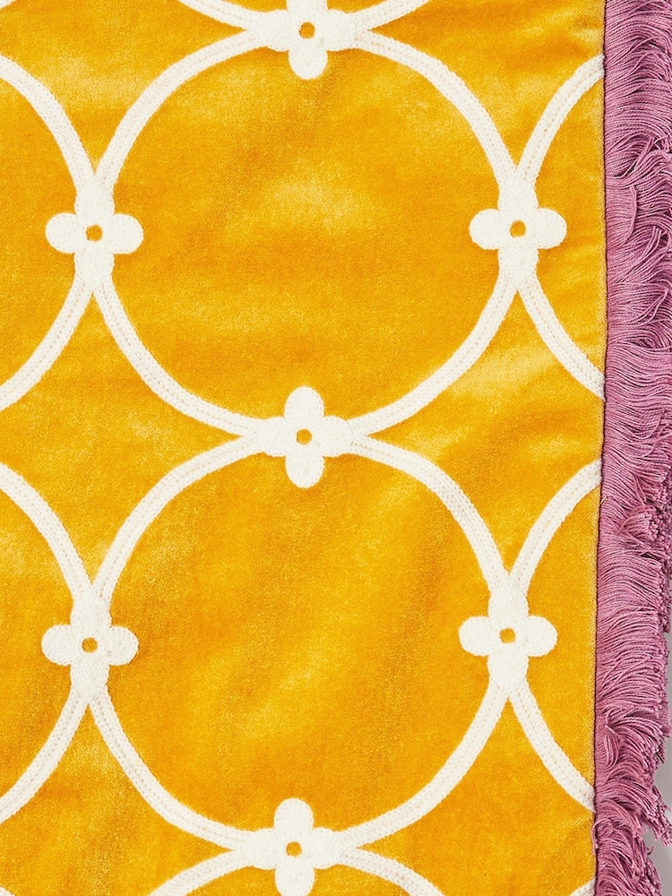Oliver Bonas Yellow Embroidered Loop Velvet Cushion Cover - Image 2 of 4