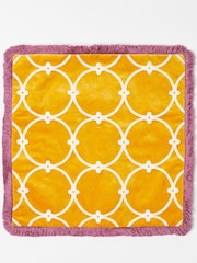 Oliver Bonas Yellow Embroidered Loop Velvet Cushion Cover - Image 3 of 4
