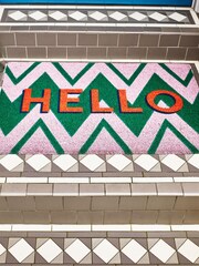 Oliver Bonas Purple/Green Hello Chevron Doormat - Image 1 of 4