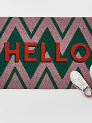 Oliver Bonas Purple/Green Hello Chevron Doormat - Image 2 of 4