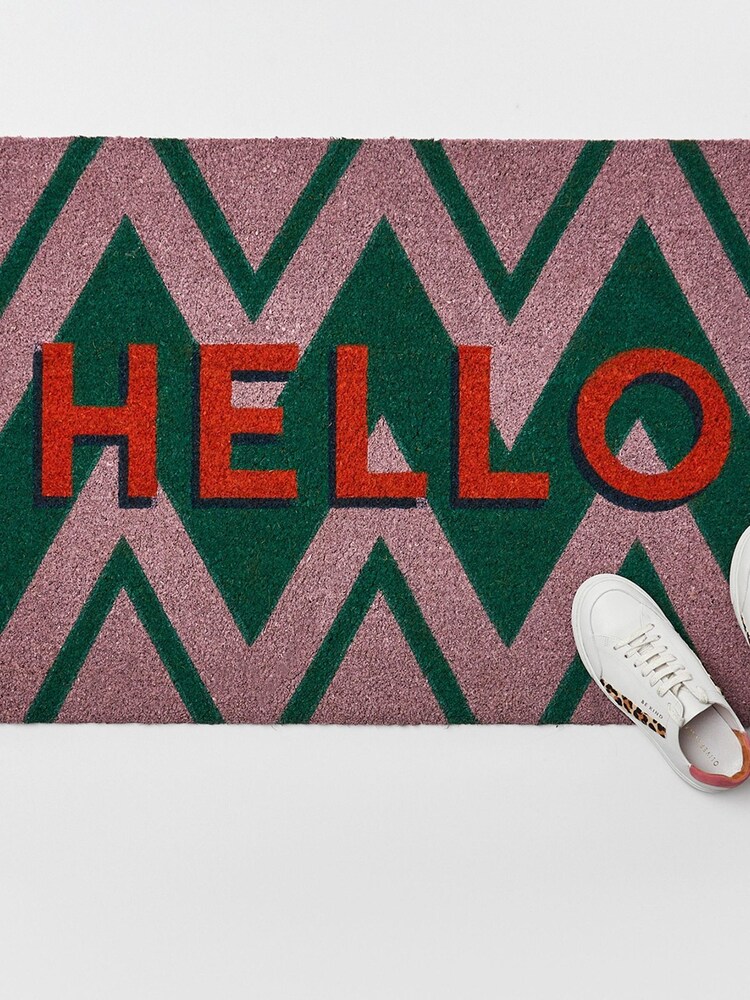 Oliver Bonas Purple/Green Hello Chevron Doormat - Image 2 of 4