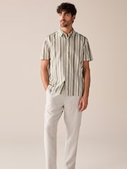 Green Linen Blend Stripe Short Sleeve Shirt - Image 2 of 8