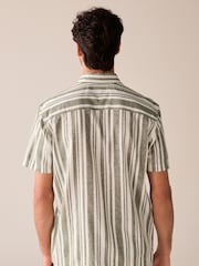 Green Linen Blend Stripe Short Sleeve Shirt - Image 4 of 8
