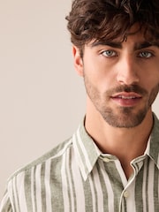Green Linen Blend Stripe Short Sleeve Shirt - Image 5 of 8