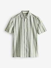 Green Linen Blend Stripe Short Sleeve Shirt - Image 6 of 8
