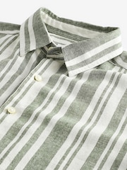 Green Linen Blend Stripe Short Sleeve Shirt - Image 7 of 8
